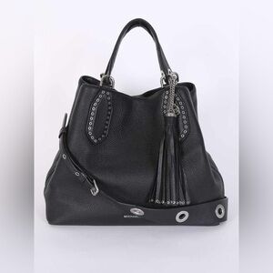 Black Michael Kors Brooklyn Shoulder Bag Purse Silver Grommets Removable Strap